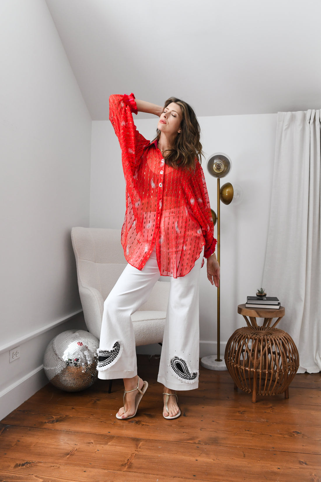 RED BANDHINI KIMONO SHIRT