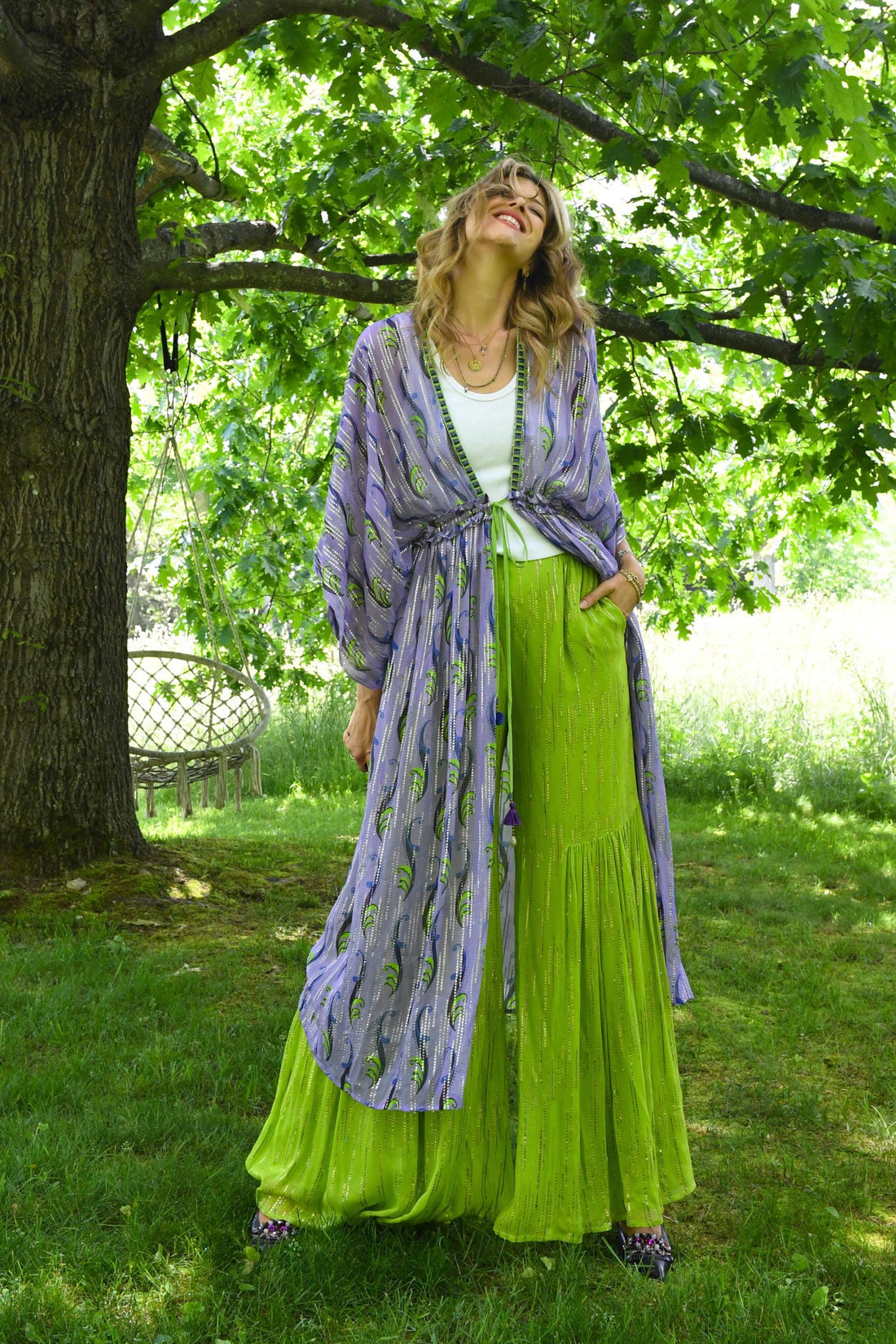 Purple Ruffled Lurex Duster