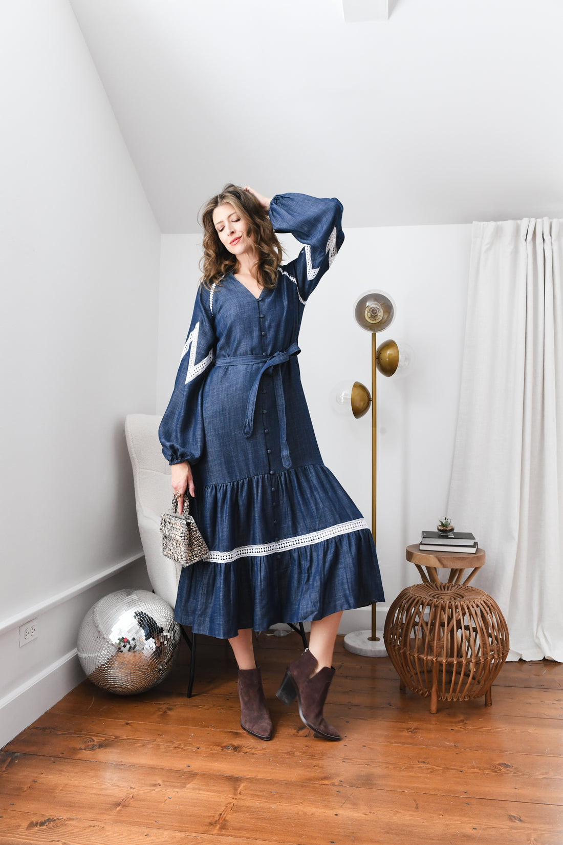 LACED UP TENCEL DENIM DRESS