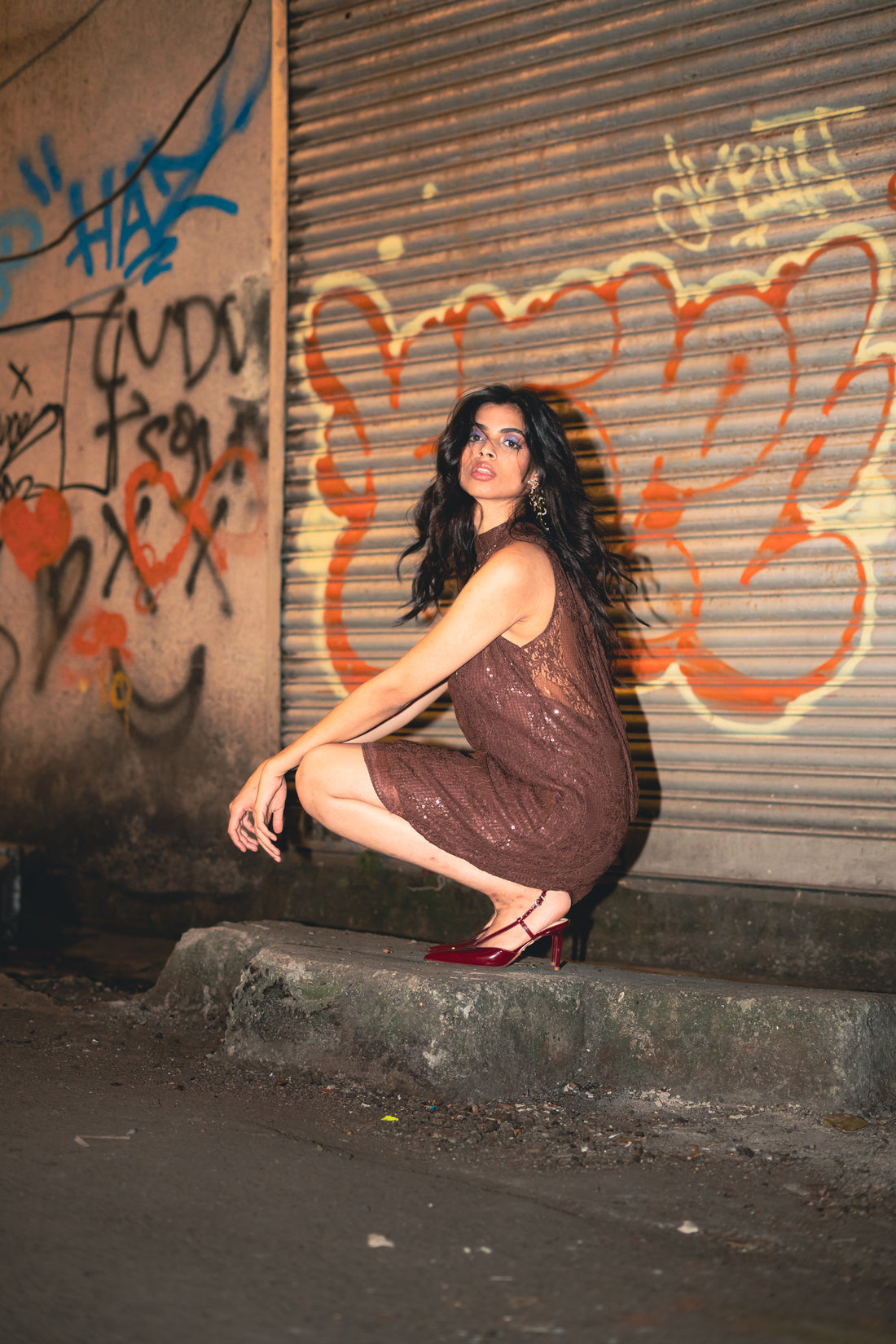 Chocolate Brown Lace Halter Dress