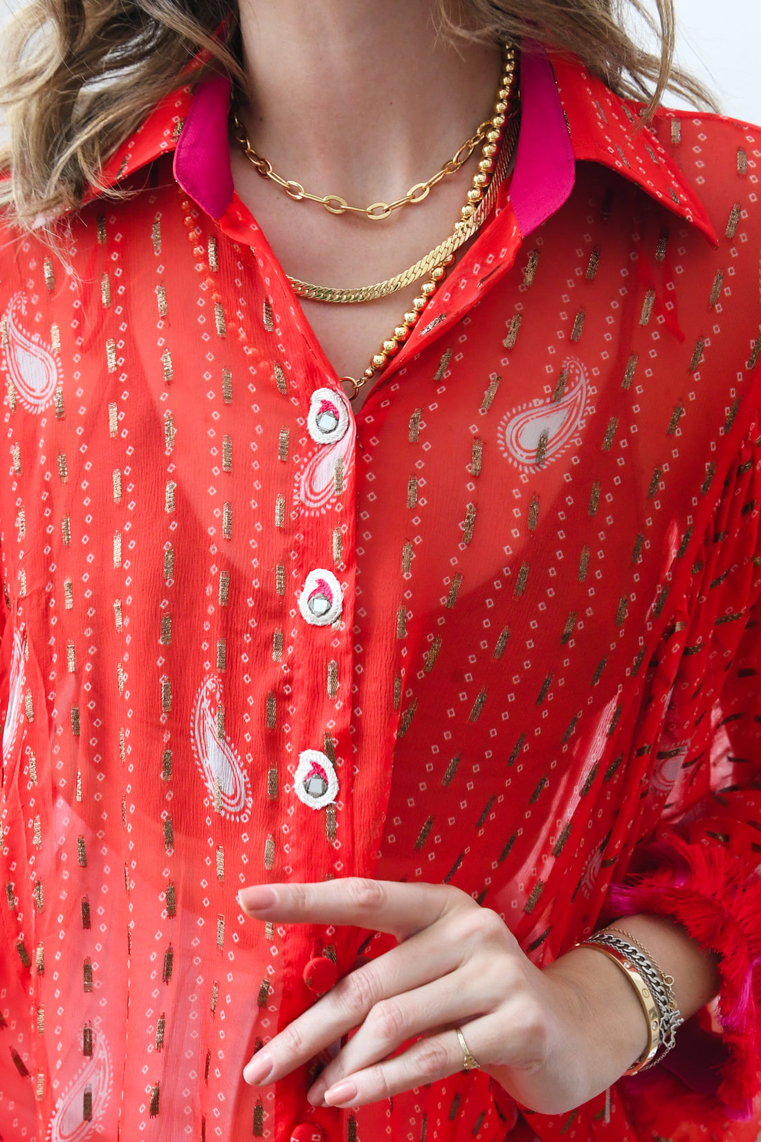 RED BANDHINI KIMONO SHIRT