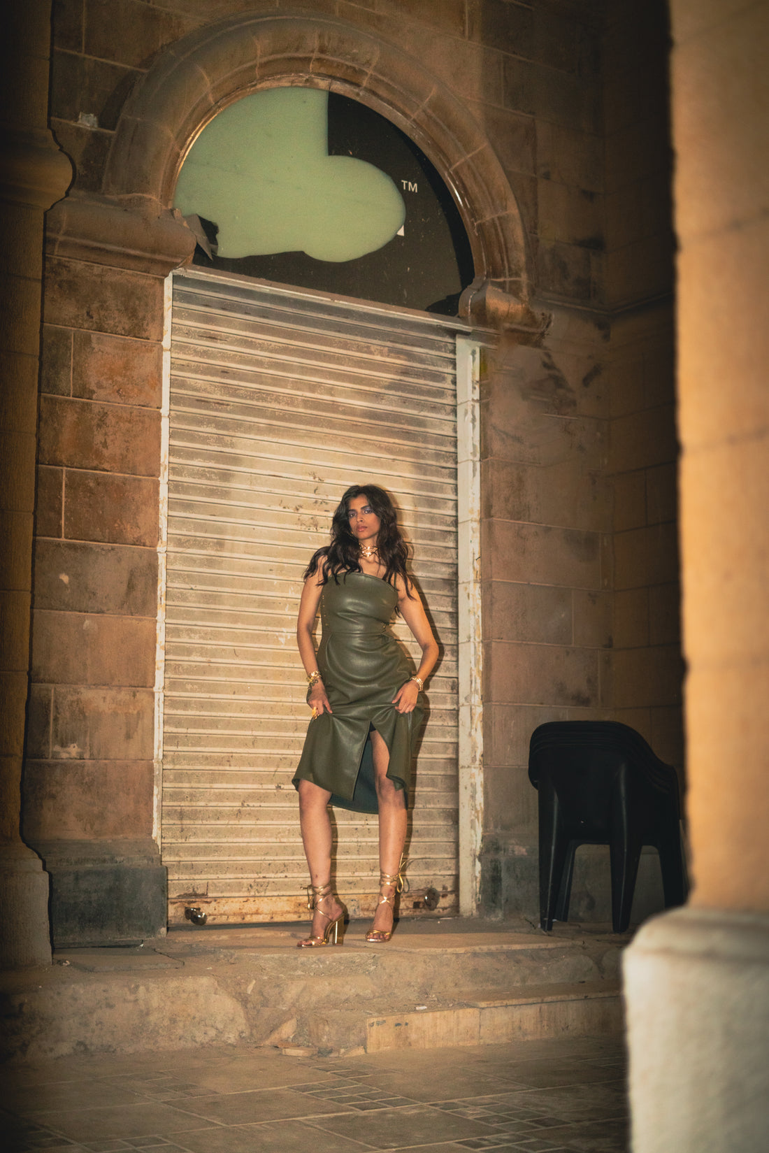 THE Olive Leather Dress