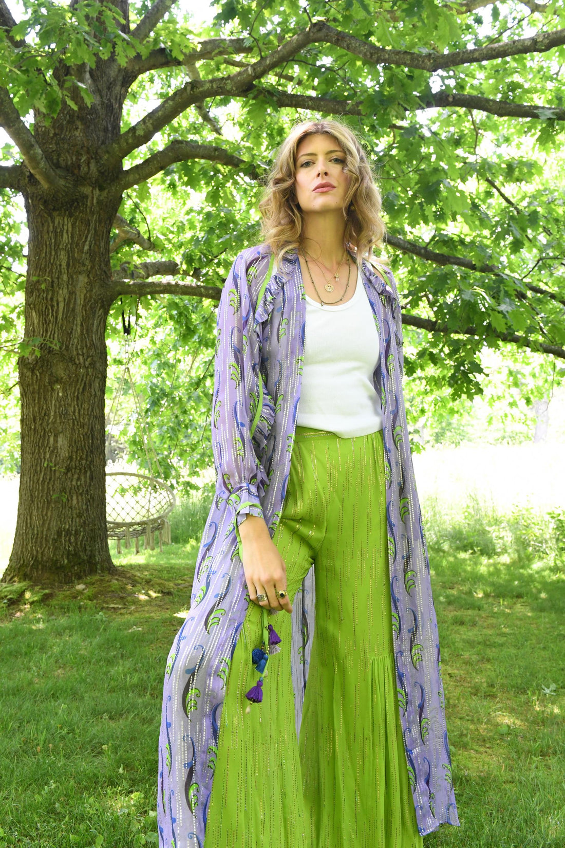 Purple Kimono Maxi Lurex Duster