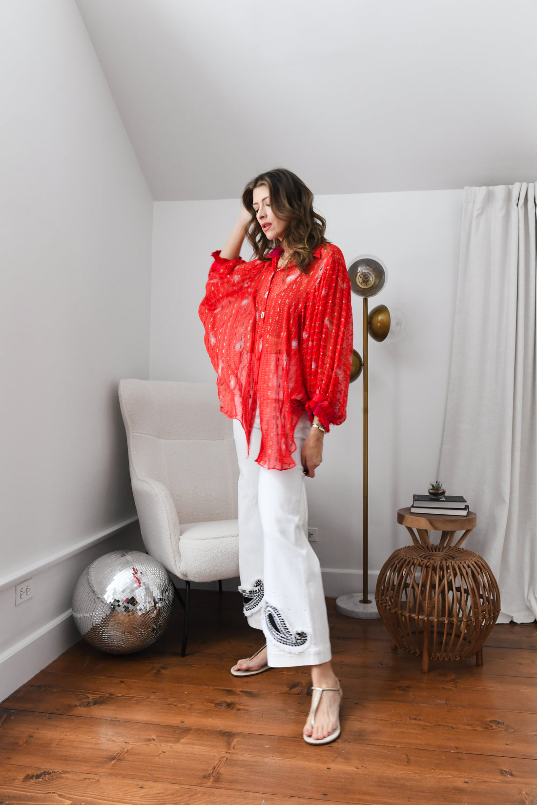 RED BANDHINI KIMONO SHIRT