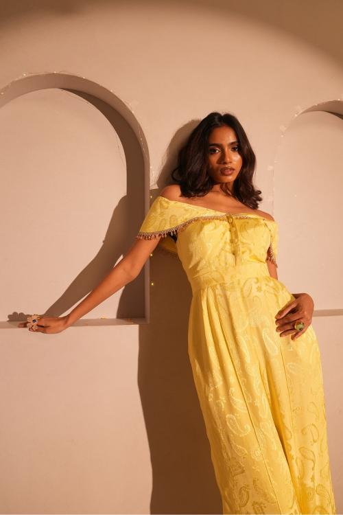 Citrine Butter Yellow Off-Shoulder Jumpsuit