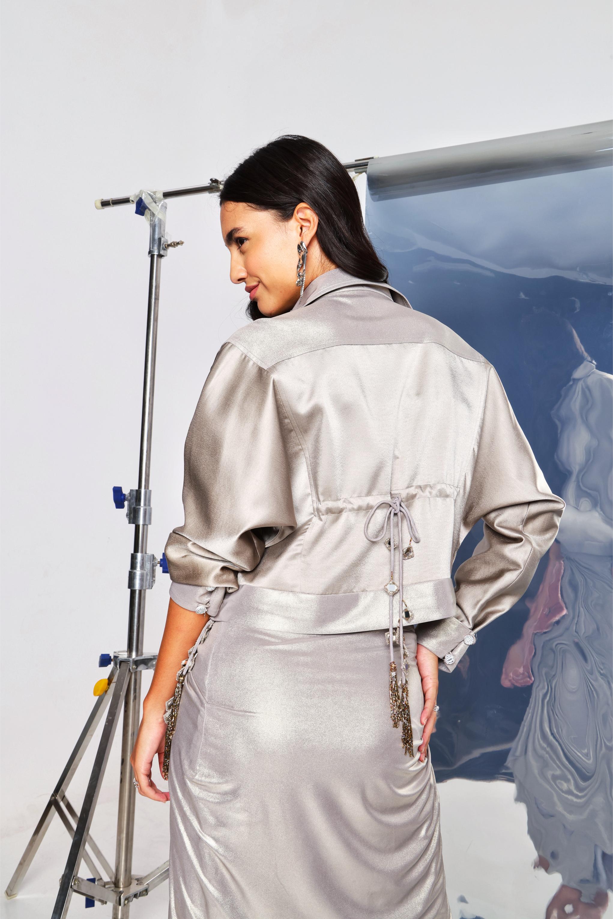 Silver Mini Dress Jacket Iridescent - Magda Shop