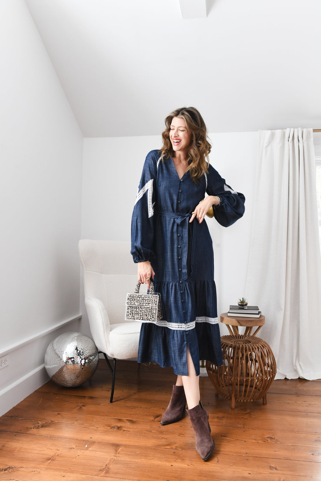 Laced-Up Tencel Denim Dress