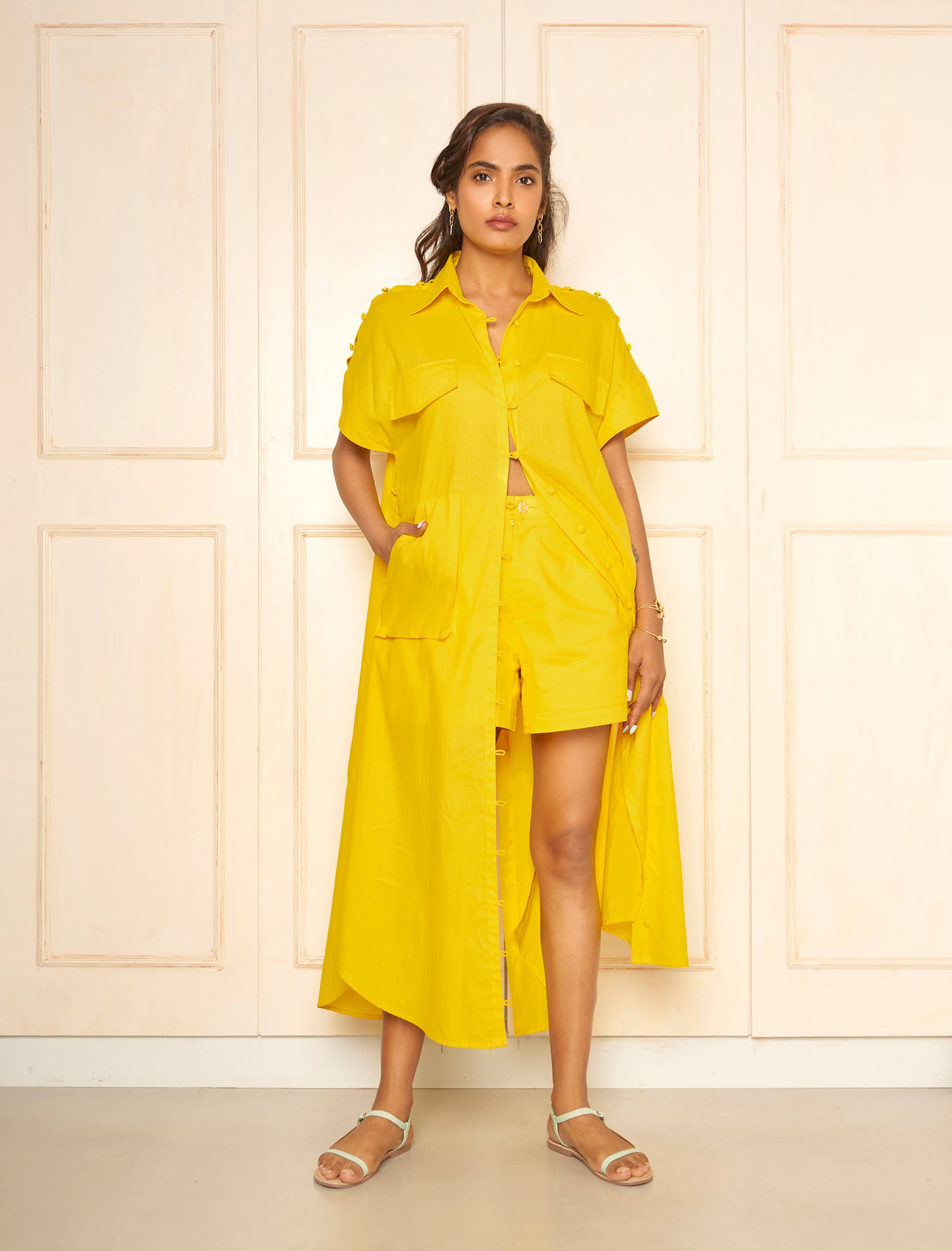 Neon yellow 2025 shirt dress