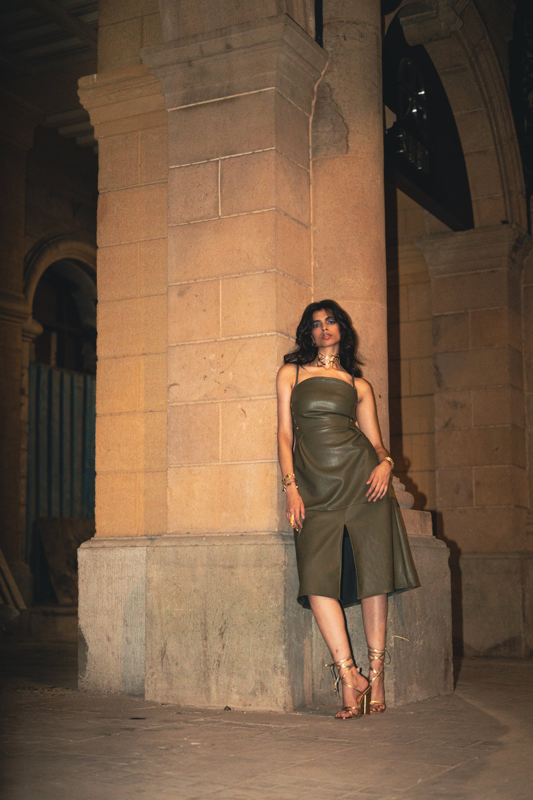 The Olive Leather Dress