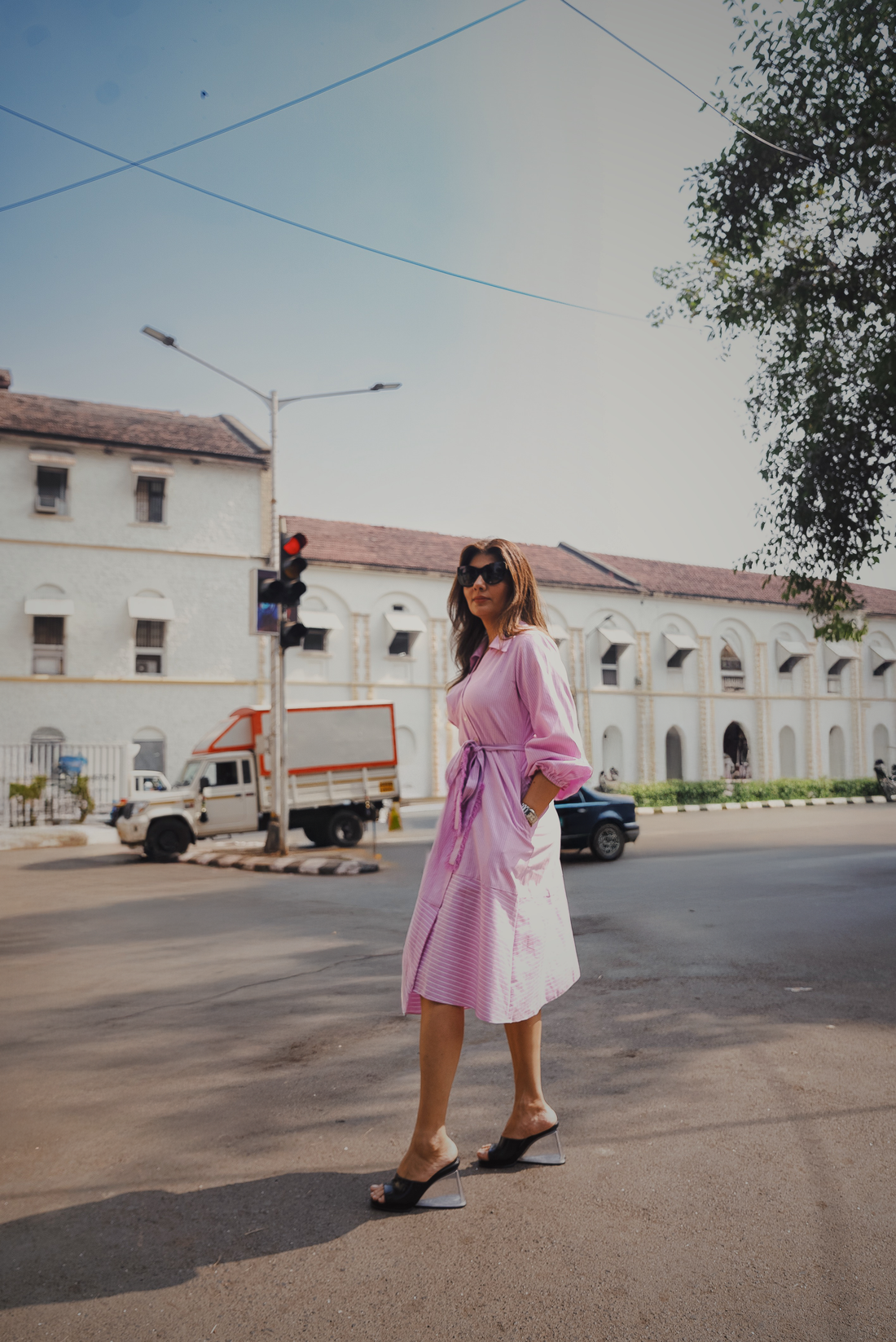 Patch Play Pink Stripe Shirt Dress