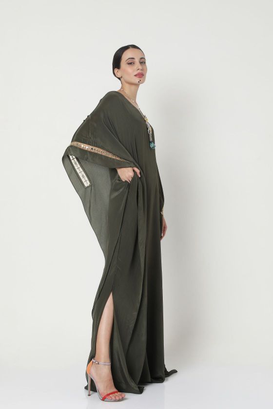 Olive Embellished Kaftan