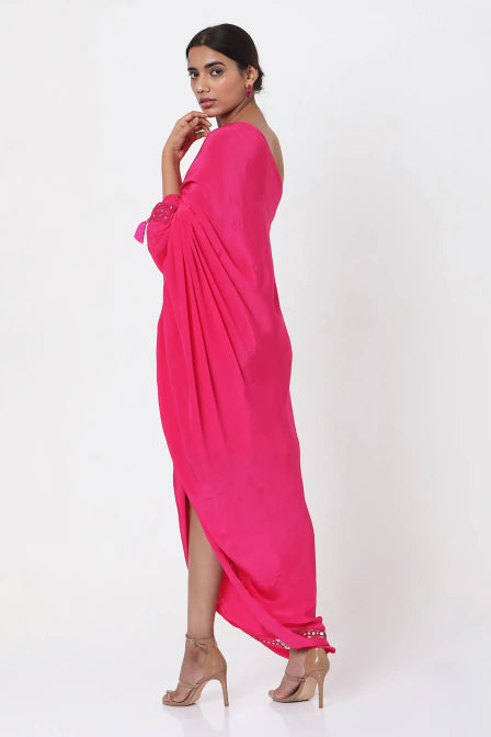 Buy MANDIRA WIRK Marble Print One Shoulder Kaftan Dress with Belt online
